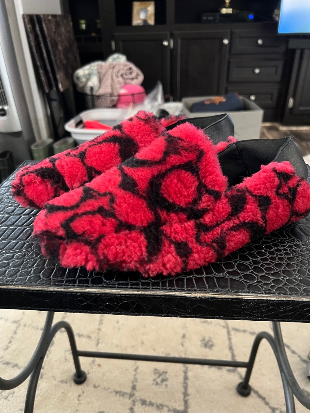 Coach Red Signature Sherling Holly Slipper/Loafer.